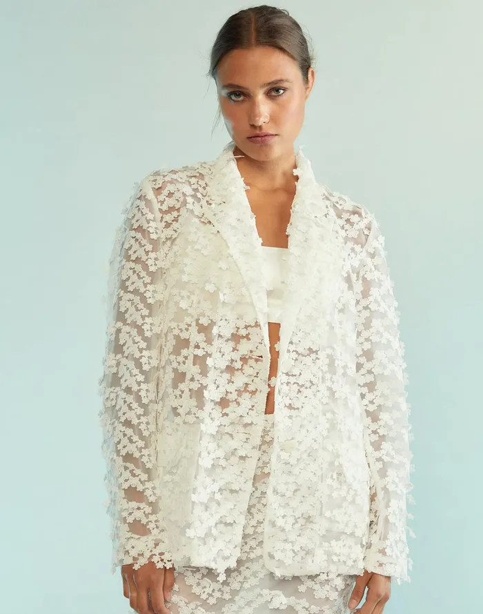 3d Embroidered Tulle Blazer 8211 White Women Cynthia Rowley Jackets and Coats