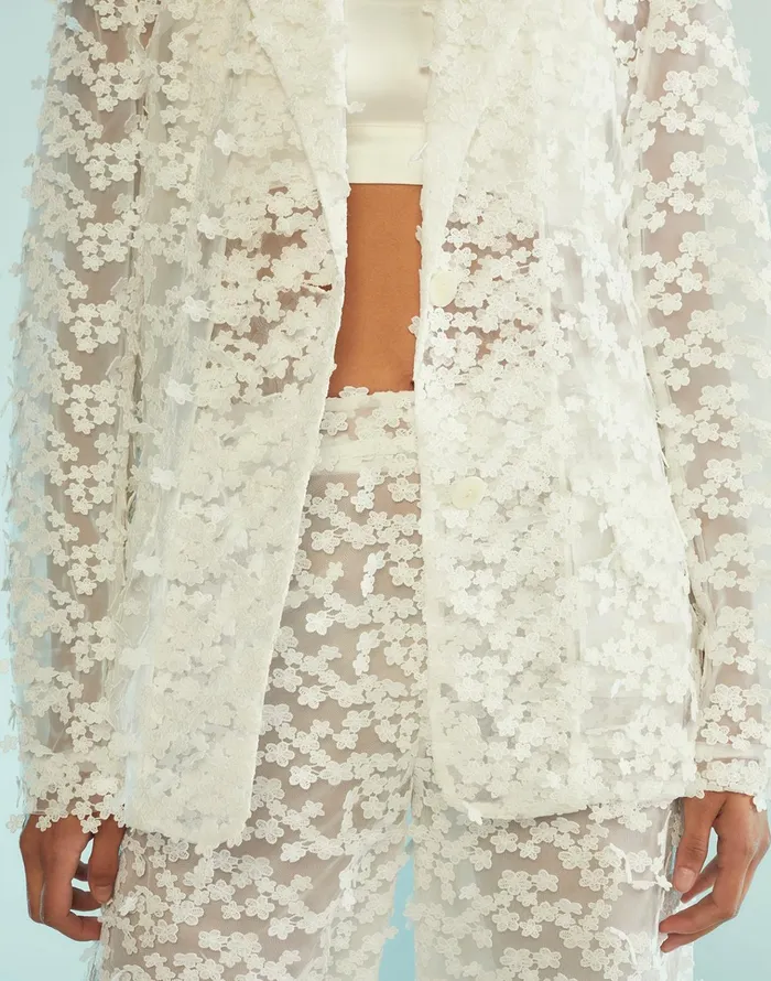 3d Embroidered Tulle Blazer 8211 White Women Cynthia Rowley Jackets and Coats