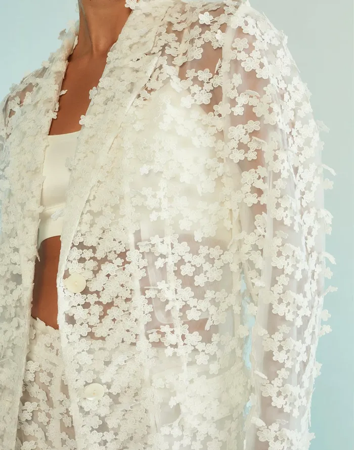 3d Embroidered Tulle Blazer 8211 White Women Cynthia Rowley Jackets and Coats