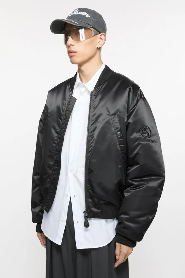 Acne Studios Bomber Jacket Logogram Black Man Outerwear