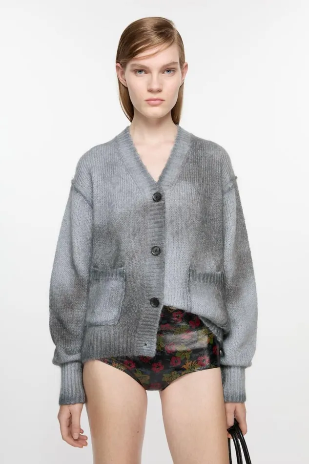 Acne Studios Cardigan Sprayed Finish Anthracite Grey Woman Knitwear