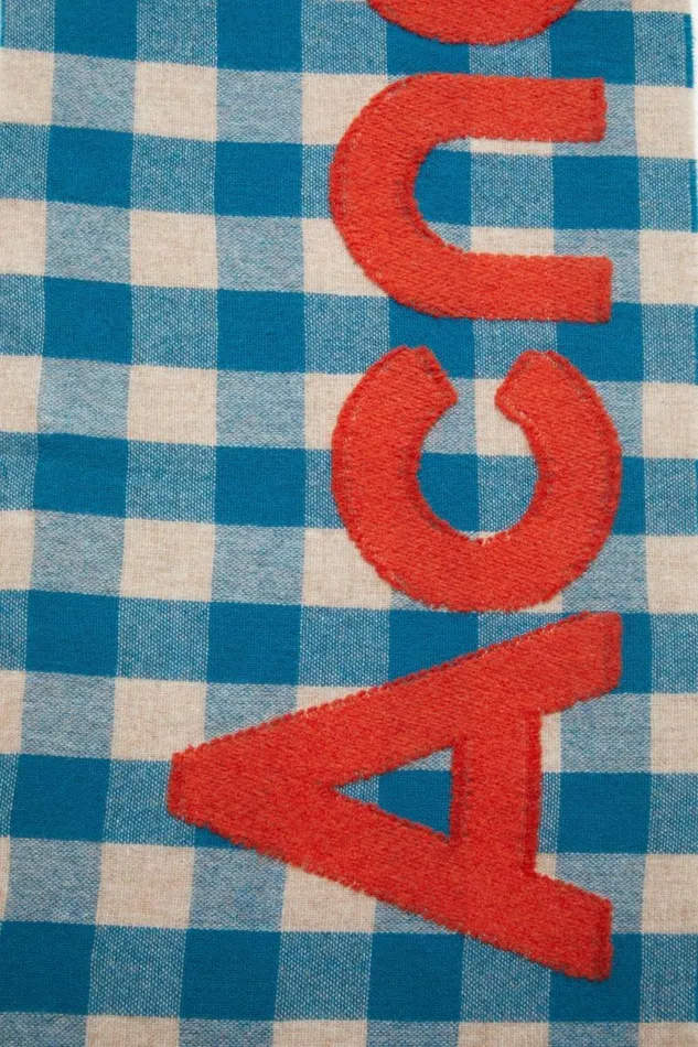 Acne Studios Check Logo Scarf Turquoise Blueorange Man Scarves