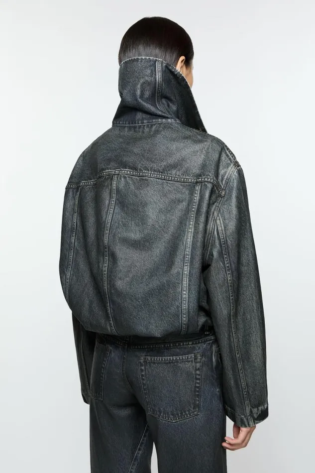 Acne Studios Coated Denim Jacket Blackmid Blue Woman Outerwear