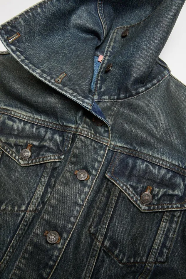 Acne Studios Coated Denim Jacket Blackmid Blue Woman Outerwear