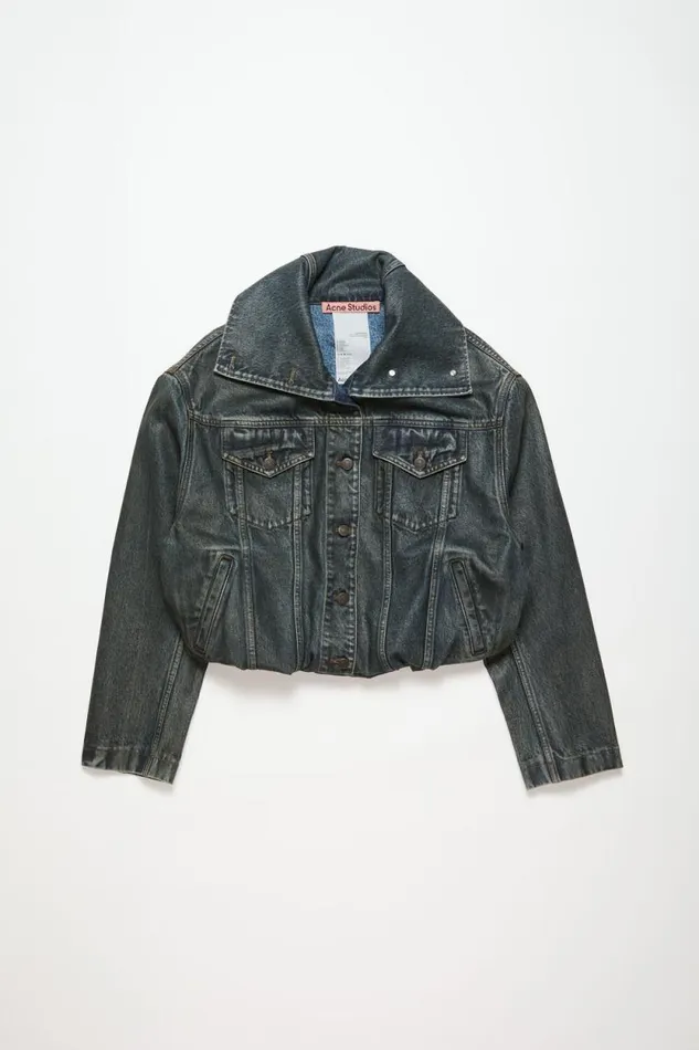 Acne Studios Coated Denim Jacket Blackmid Blue Woman Outerwear