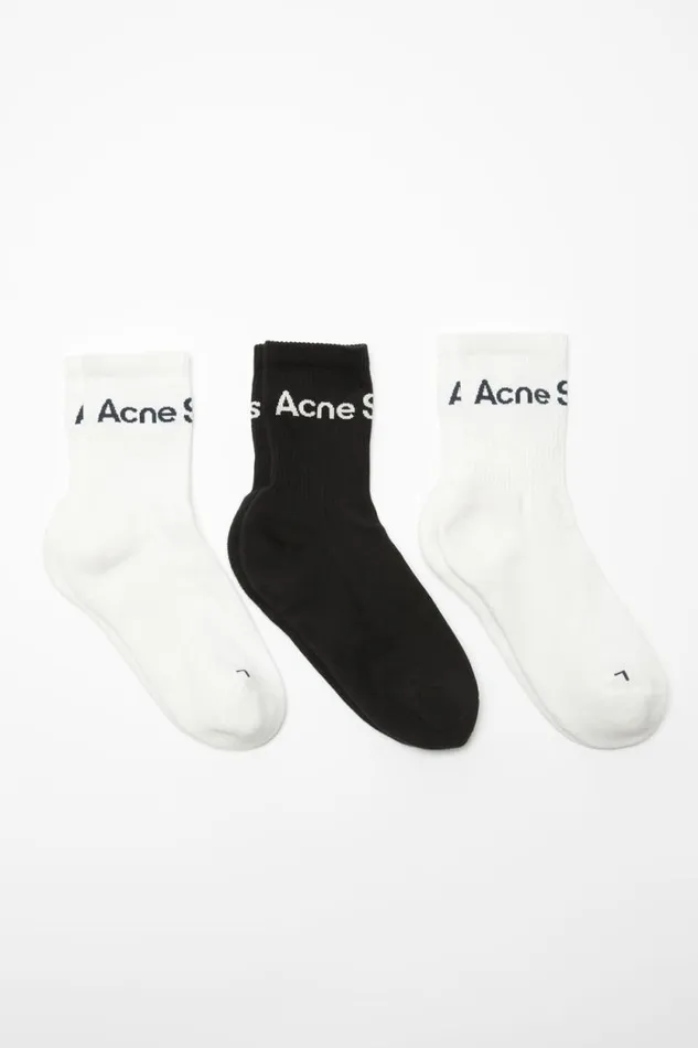 Acne Studios Cotton Logo Socks 8211 3 Pack Whitewhiteblack Man Socks