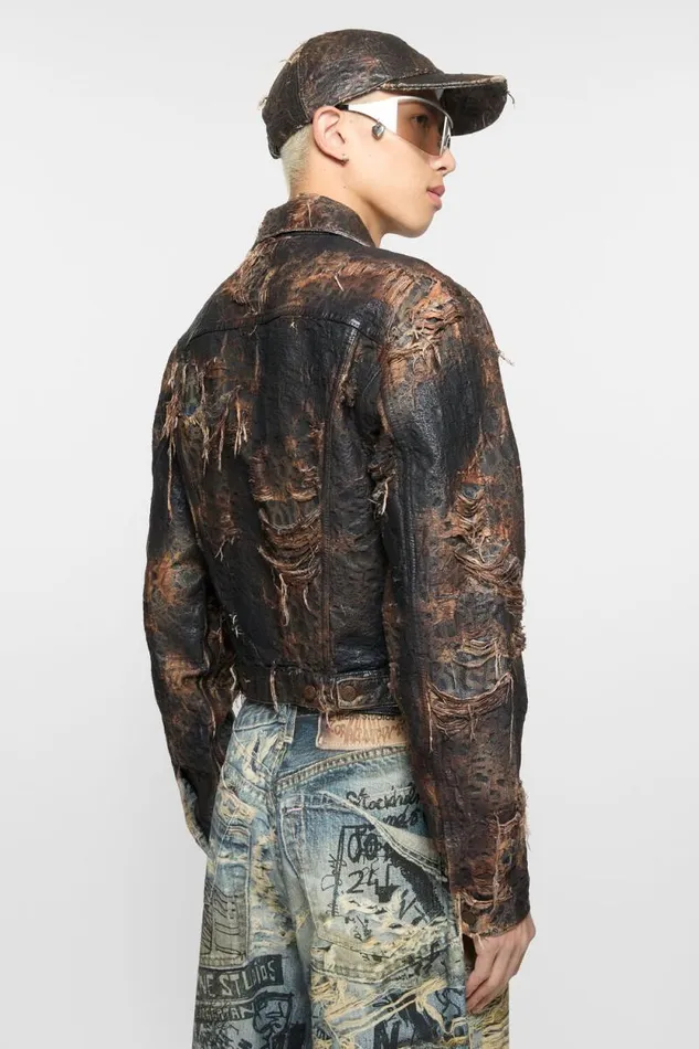 Acne Studios Distressed Monogram Denim Jacket 8211 Regular Fit Brown Man Outerwear