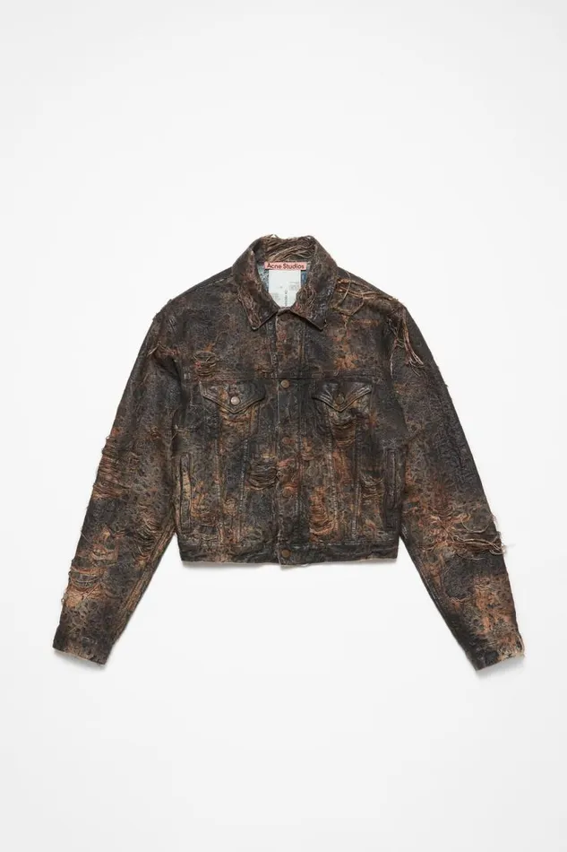 Acne Studios Distressed Monogram Denim Jacket 8211 Regular Fit Brown Man Outerwear