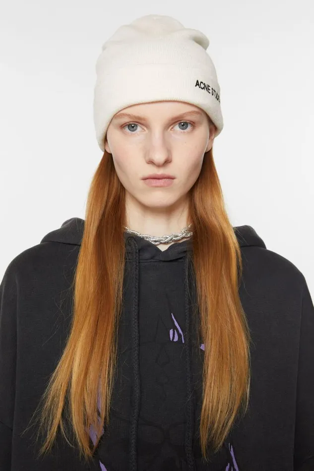 Acne Studios Embroidered Logo Beanie Off White Woman Hats