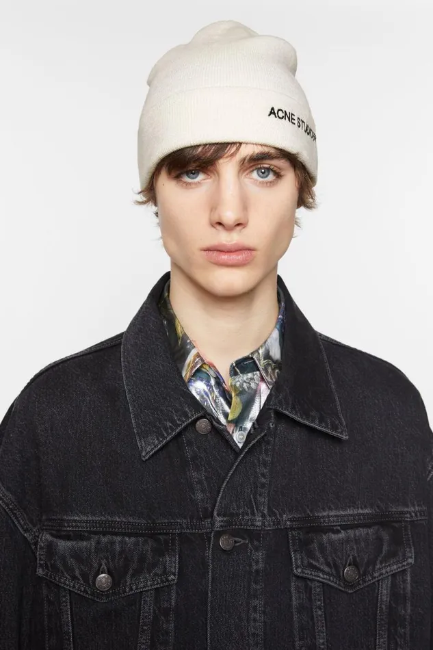Acne Studios Embroidered Logo Beanie Off White Woman Hats