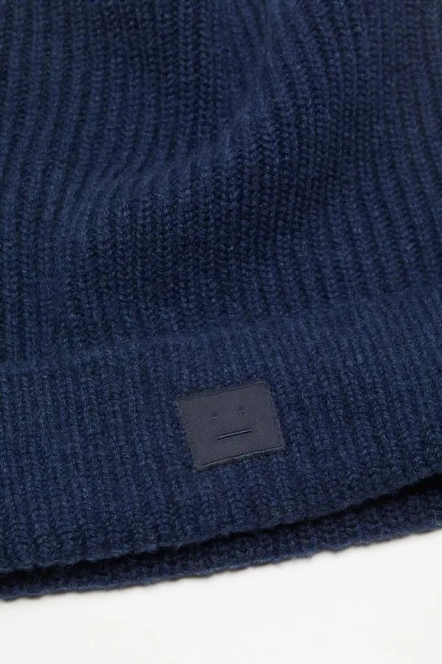 Acne Studios Face Logo Square Beanie Navy Melange Man Hats