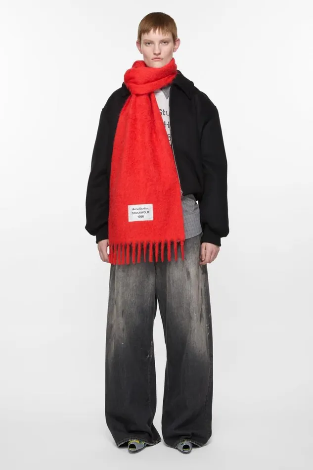 Acne Studios Fringe Alpaca Scarf Red Man Scarves