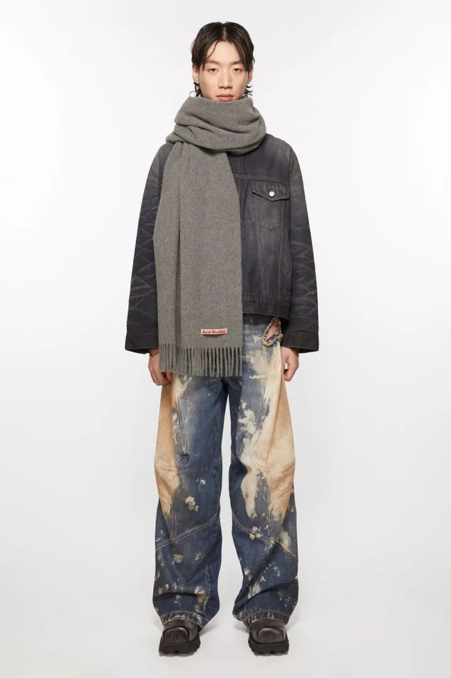 Acne Studios Fringe Wool Scarf 8211 Oversized Grey Melange Man Scarves