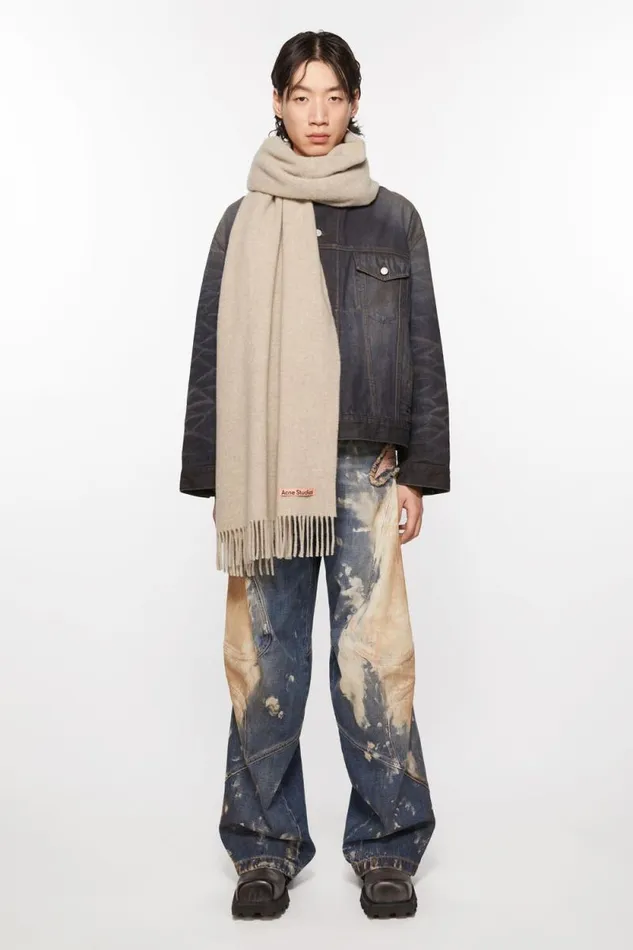 Acne Studios Fringe Wool Scarf 8211 Oversized Oatmeal Melange Man Scarves