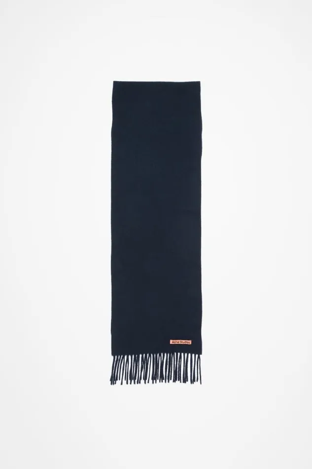 Acne Studios Fringe Wool Scarf 8211 Skinny Navy Blue Man Scarves