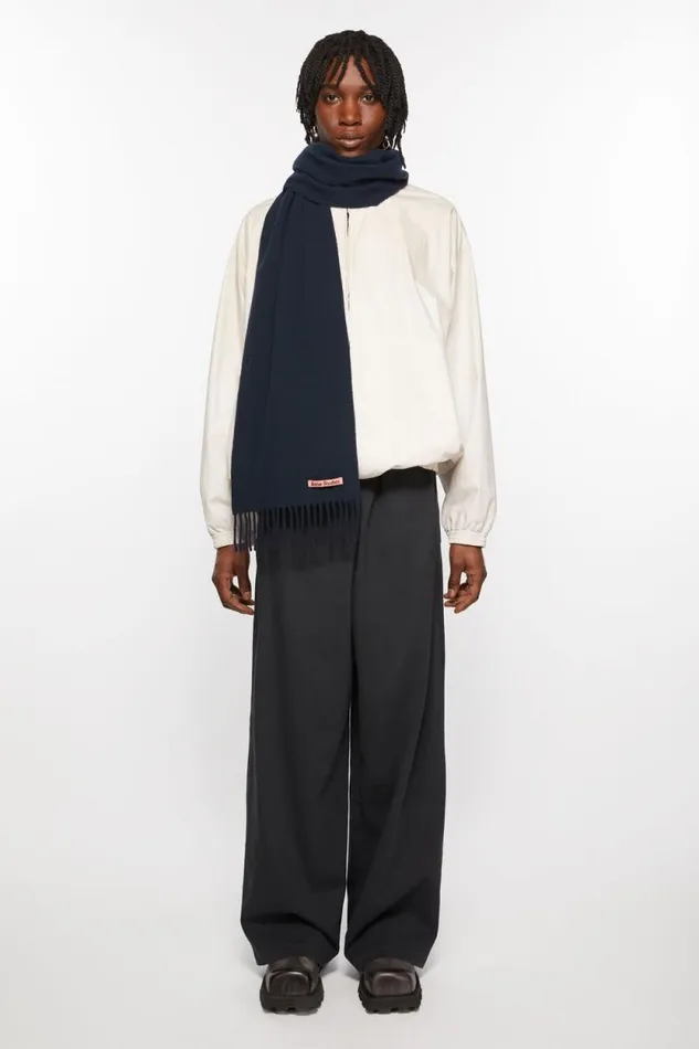 Acne Studios Fringe Wool Scarf 8211 Skinny Navy Blue Man Scarves