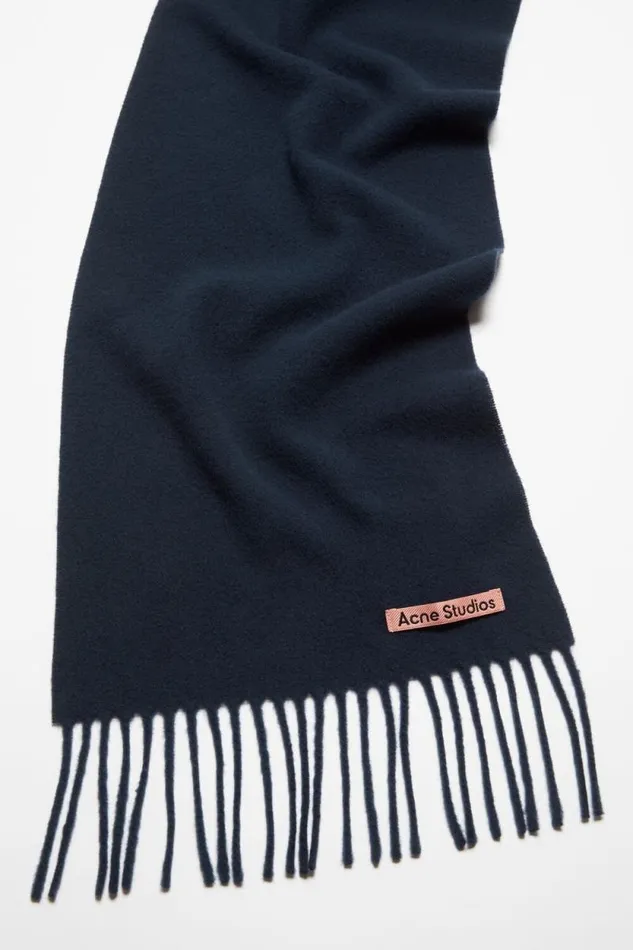 Acne Studios Fringe Wool Scarf 8211 Skinny Navy Blue Man Scarves