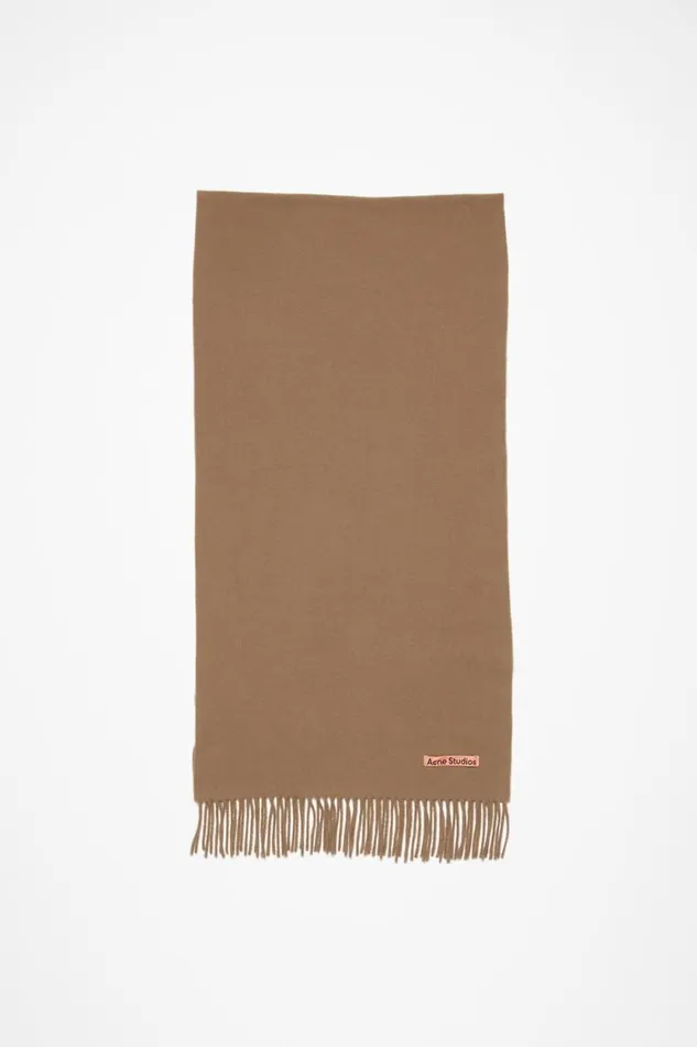 Acne Studios Fringe Wool Scarf Narrow Caramel Brown Man Scarves