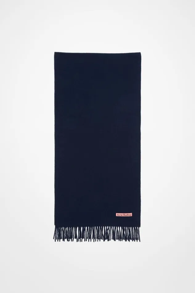 Acne Studios Fringe Wool Scarf Narrow Navy Blue Woman Scarves