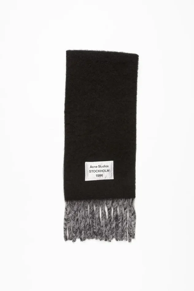 Acne Studios Fringed Scarf Logo Label Blackgrey Man Scarves