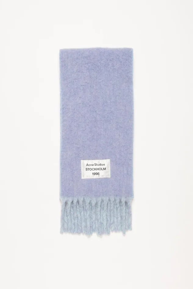 Acne Studios Fringed Scarf Logo Label Bluelight Blue Man Scarves