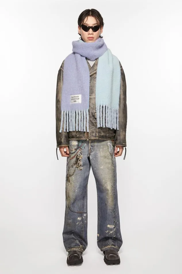 Acne Studios Fringed Scarf Logo Label Bluelight Blue Man Scarves