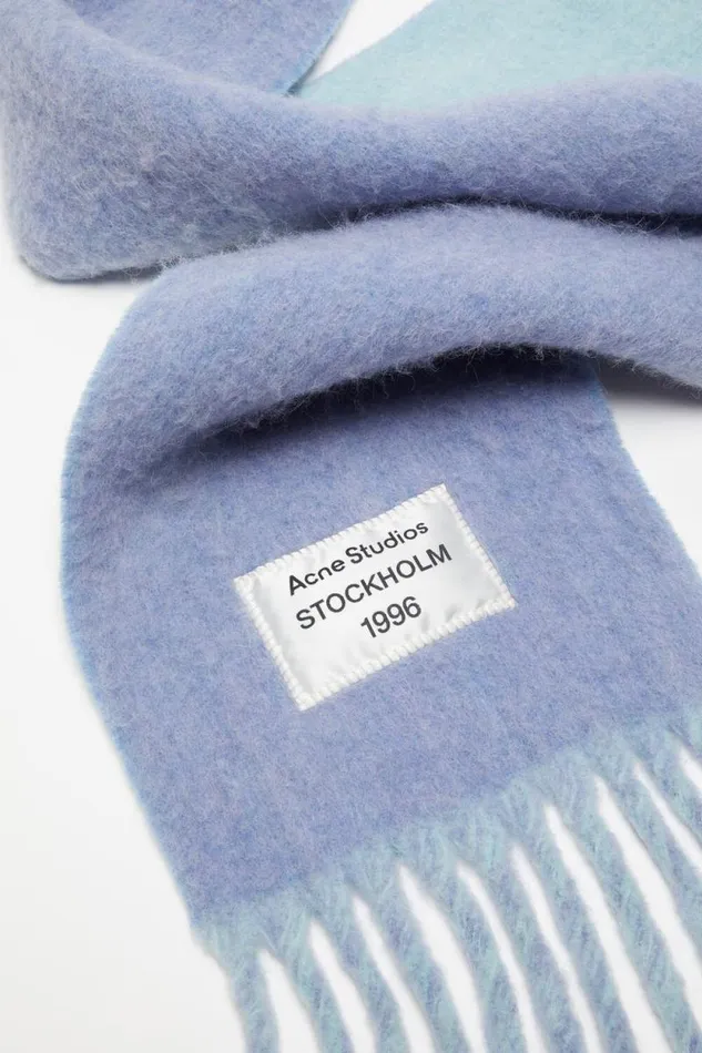 Acne Studios Fringed Scarf Logo Label Bluelight Blue Man Scarves