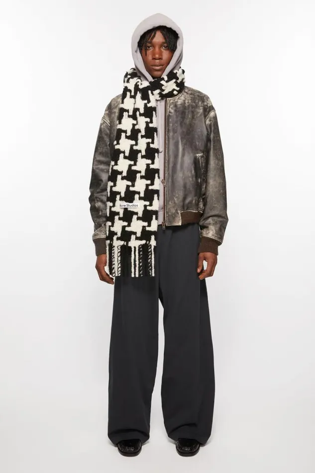 Acne Studios Houndstooth Scarf Whiteblack Man Scarves