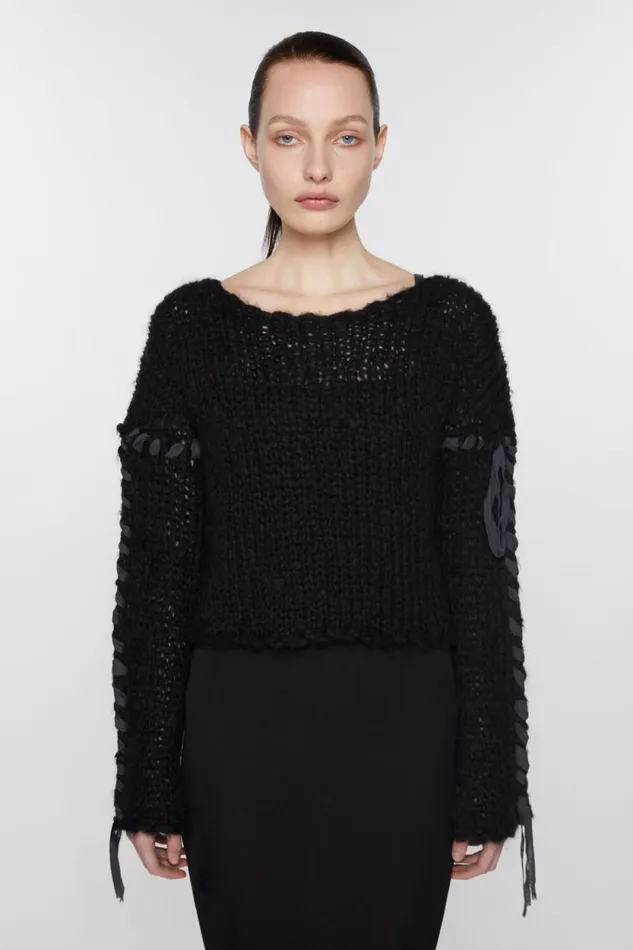 Acne Studios Lacing Knit Jumper Black Woman Knitwear