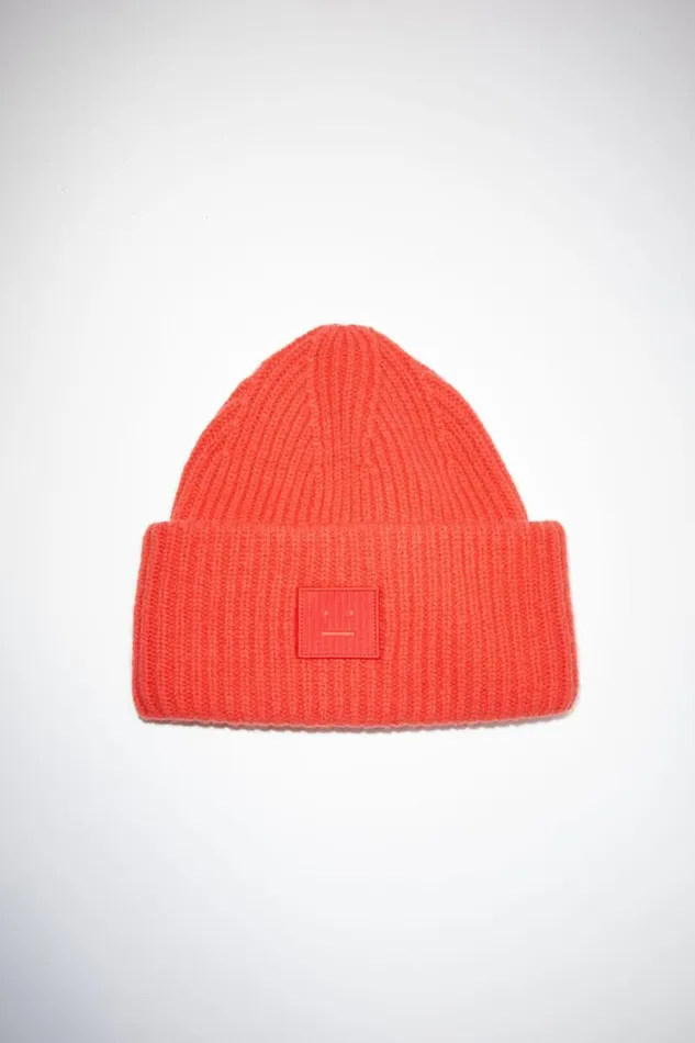 Acne Studios Large Face Logo Beanie Sharp Red Woman Hats
