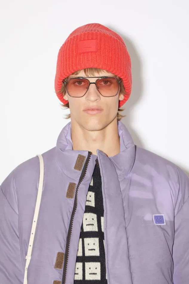 Acne Studios Large Face Logo Beanie Sharp Red Woman Hats