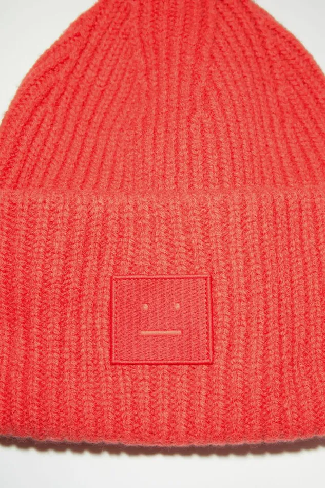 Acne Studios Large Face Logo Beanie Sharp Red Woman Hats