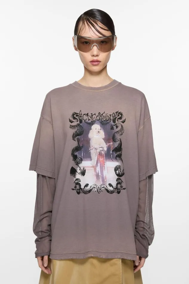 Acne Studios Layered Print Tshirt Dark Mauve Woman Tshirts