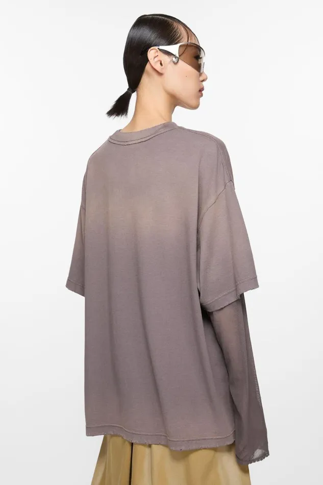 Acne Studios Layered Print Tshirt Dark Mauve Woman Tshirts