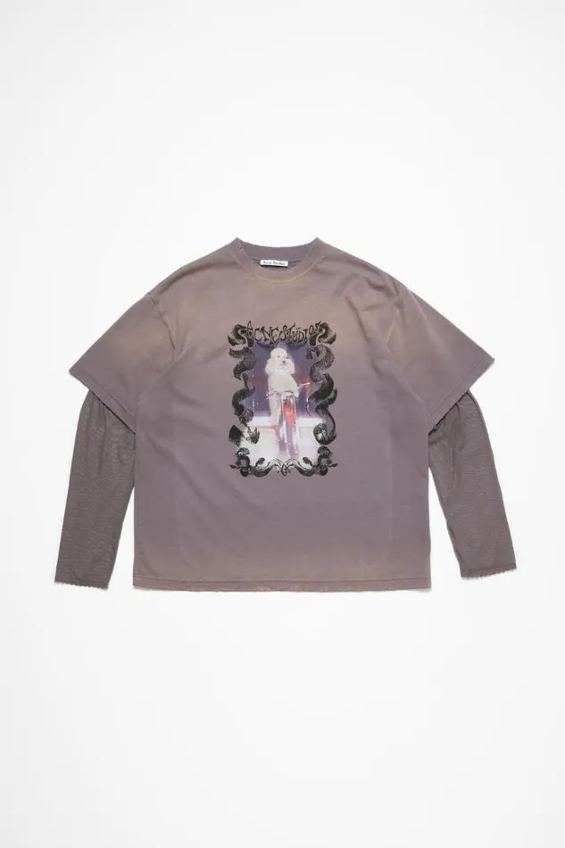 Acne Studios Layered Print Tshirt Dark Mauve Woman Tshirts