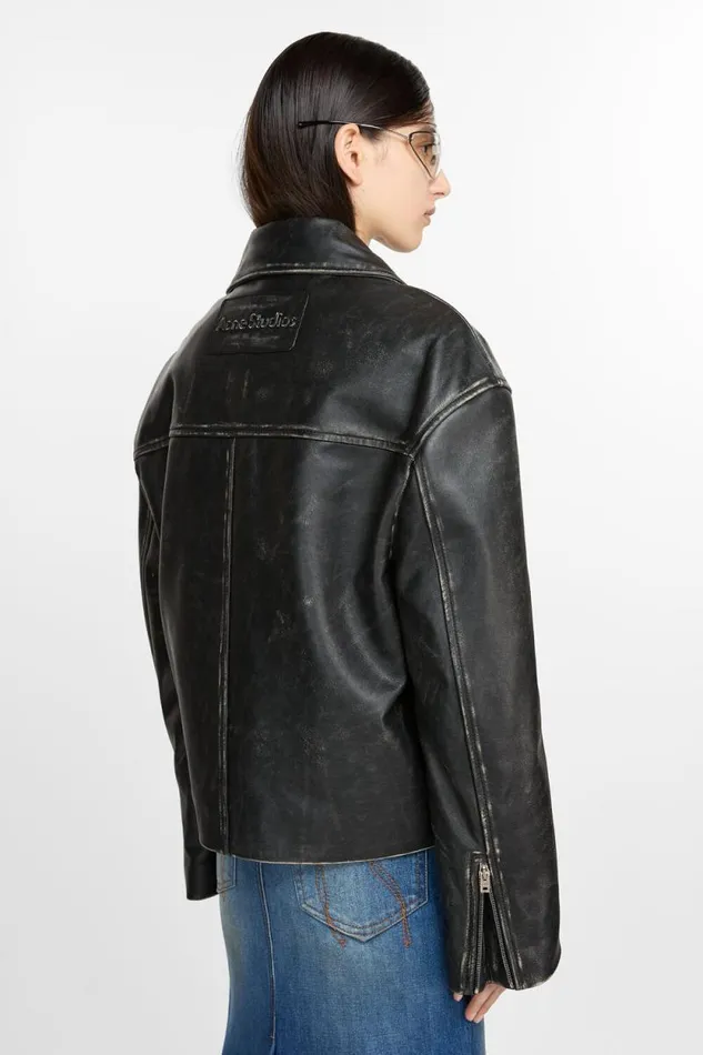 Acne Studios Leather Jacket Black Woman Outerwear