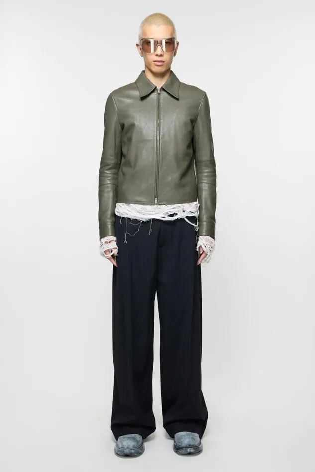 Acne Studios Leather Jacket Dusty Green Man Outerwear
