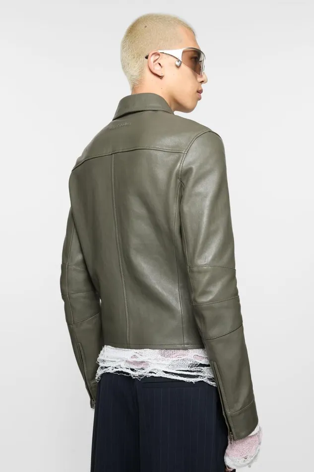 Acne Studios Leather Jacket Dusty Green Man Outerwear
