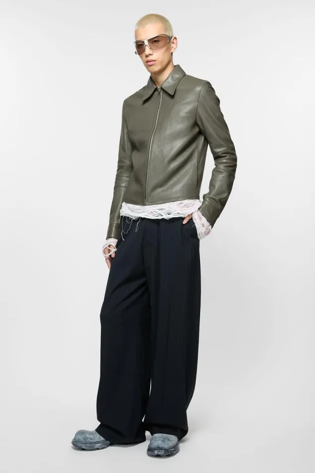 Acne Studios Leather Jacket Dusty Green Man Outerwear