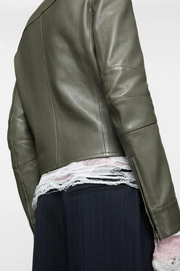 Acne Studios Leather Jacket Dusty Green Man Outerwear