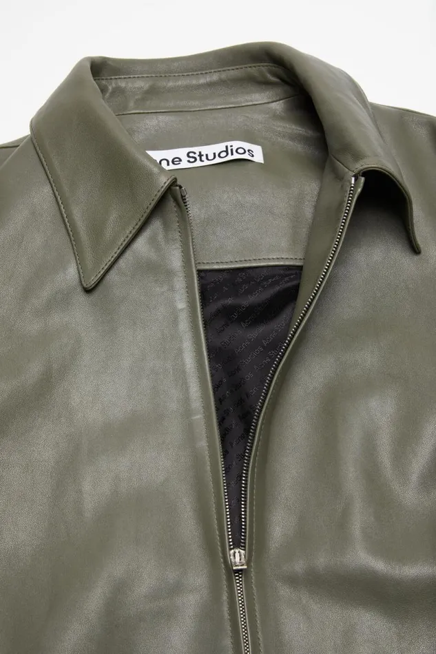 Acne Studios Leather Jacket Dusty Green Man Outerwear