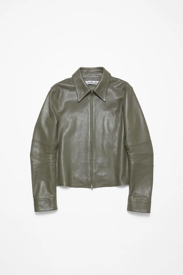 Acne Studios Leather Jacket Dusty Green Man Outerwear