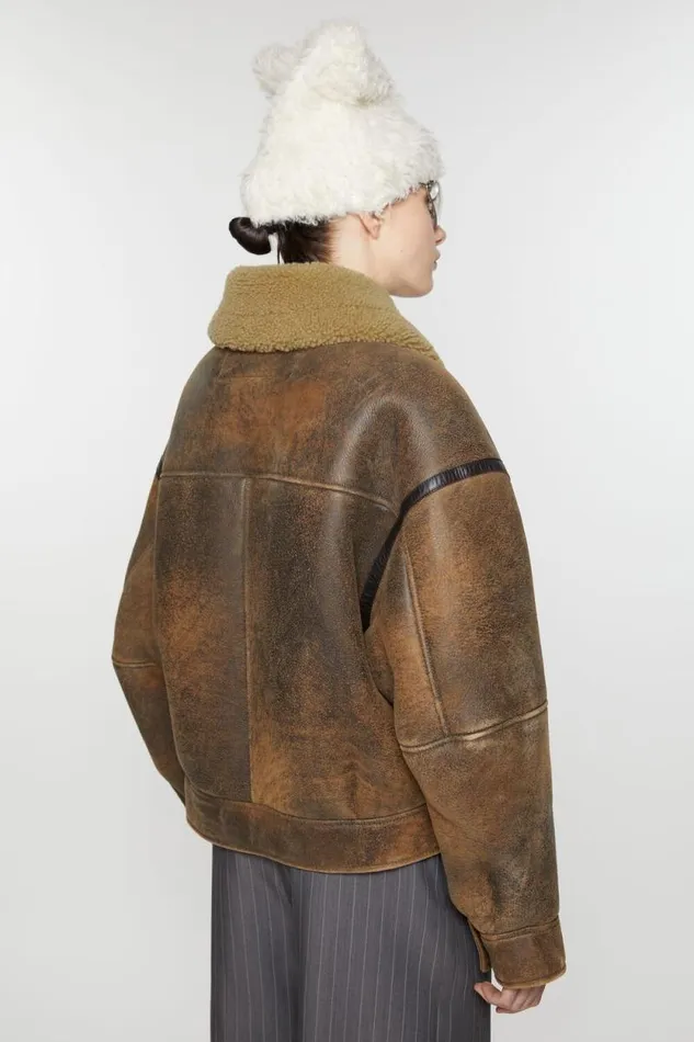 Acne Studios Leather Shearling Jacket Brown Woman Outerwear