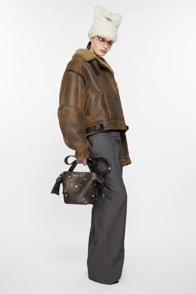 Acne Studios Leather Shearling Jacket Brown Woman Outerwear