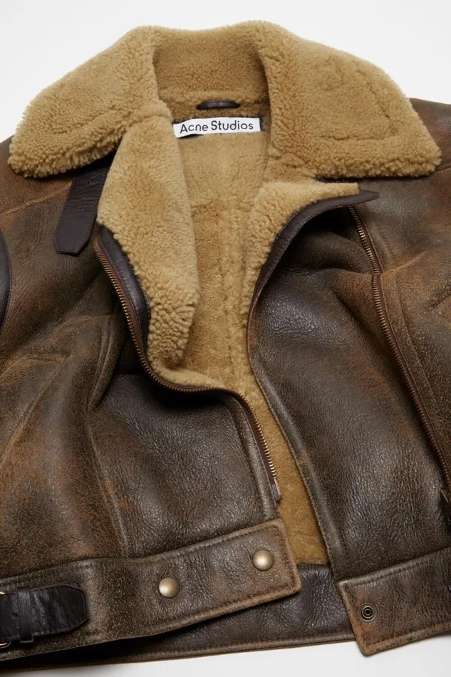 Acne Studios Leather Shearling Jacket Brown Woman Outerwear