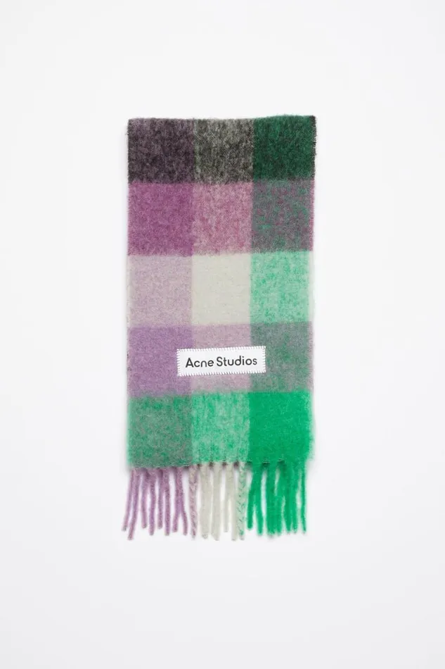 Acne Studios Mohair Checked Scarf Bright Greenpurplegrey Man Scarves