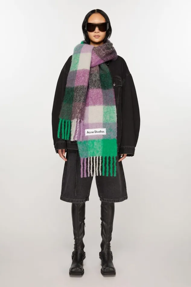Acne Studios Mohair Checked Scarf Bright Greenpurplegrey Man Scarves