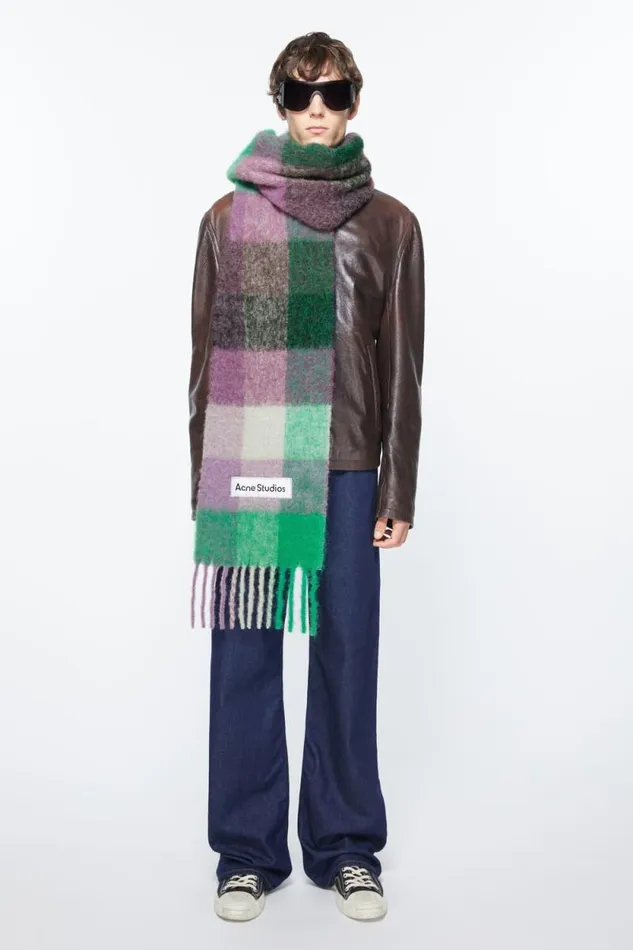 Acne Studios Mohair Checked Scarf Bright Greenpurplegrey Man Scarves