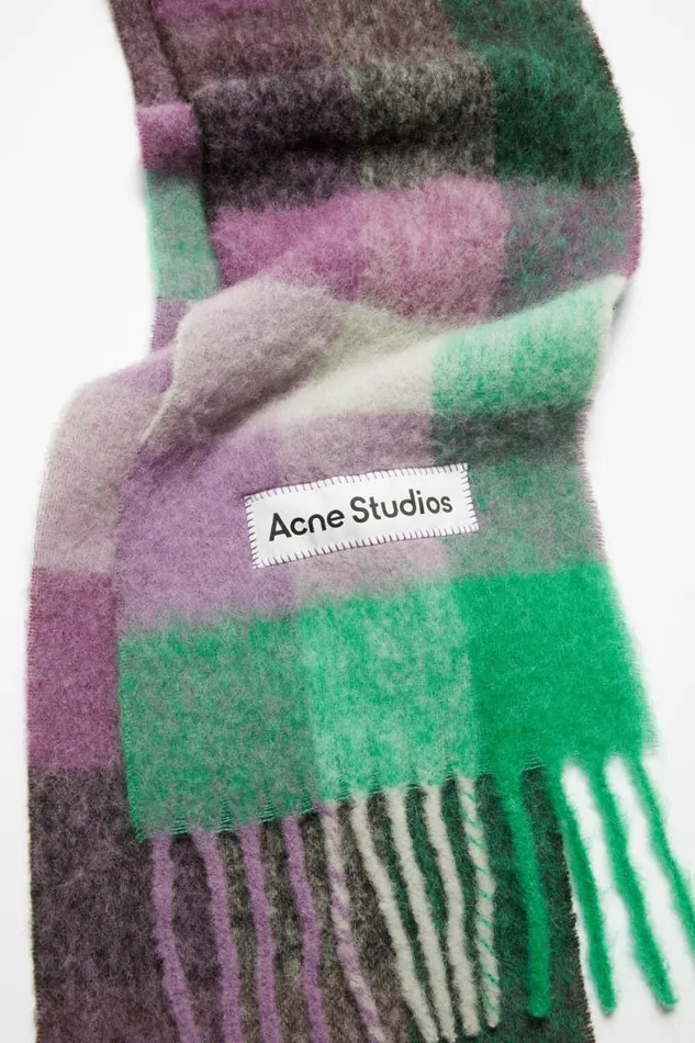 Acne Studios Mohair Checked Scarf Bright Greenpurplegrey Man Scarves