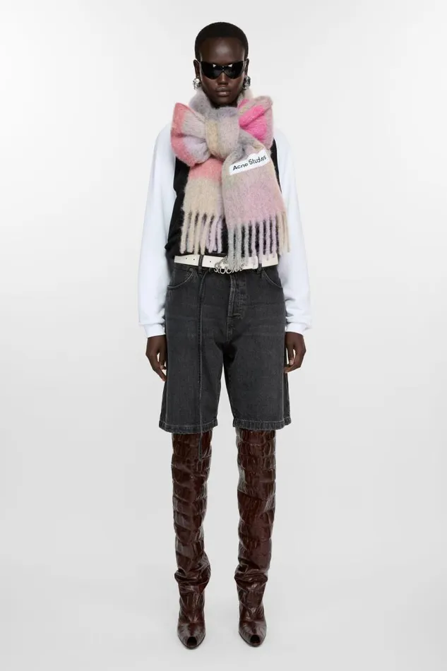 Acne Studios Mohair Checked Scarf Fuchsialilacpink Woman Scarves